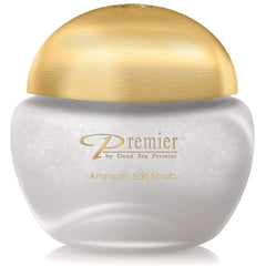 Premier Dead Sea Aromatic Salt Scrub label close-up for easy brand recognition and mineral-rich convenience