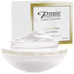 Premier Dead Sea Day Cream jar close-up showing quick-absorbing hydration.