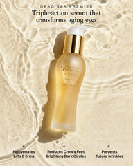 Premier Dead Sea Eye Serum texture shows silky, lightweight formula for delicate eye skin.