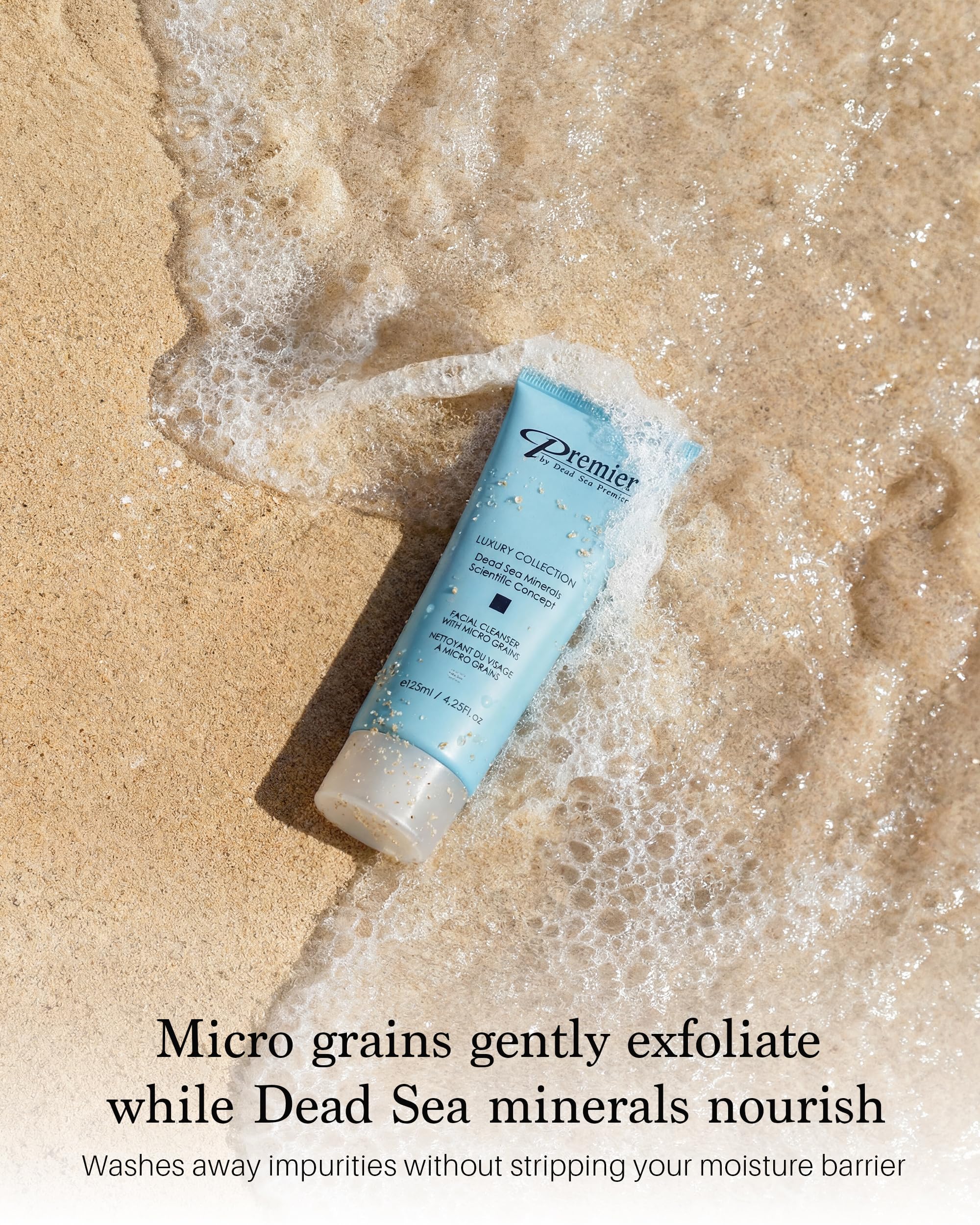 Creamy foam texture of Premier Dead Sea Cleanser forming a rich lather.