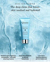 Graphic of Premier Dead Sea Cleanser ingredients highlighting aloe vera and witch hazel.