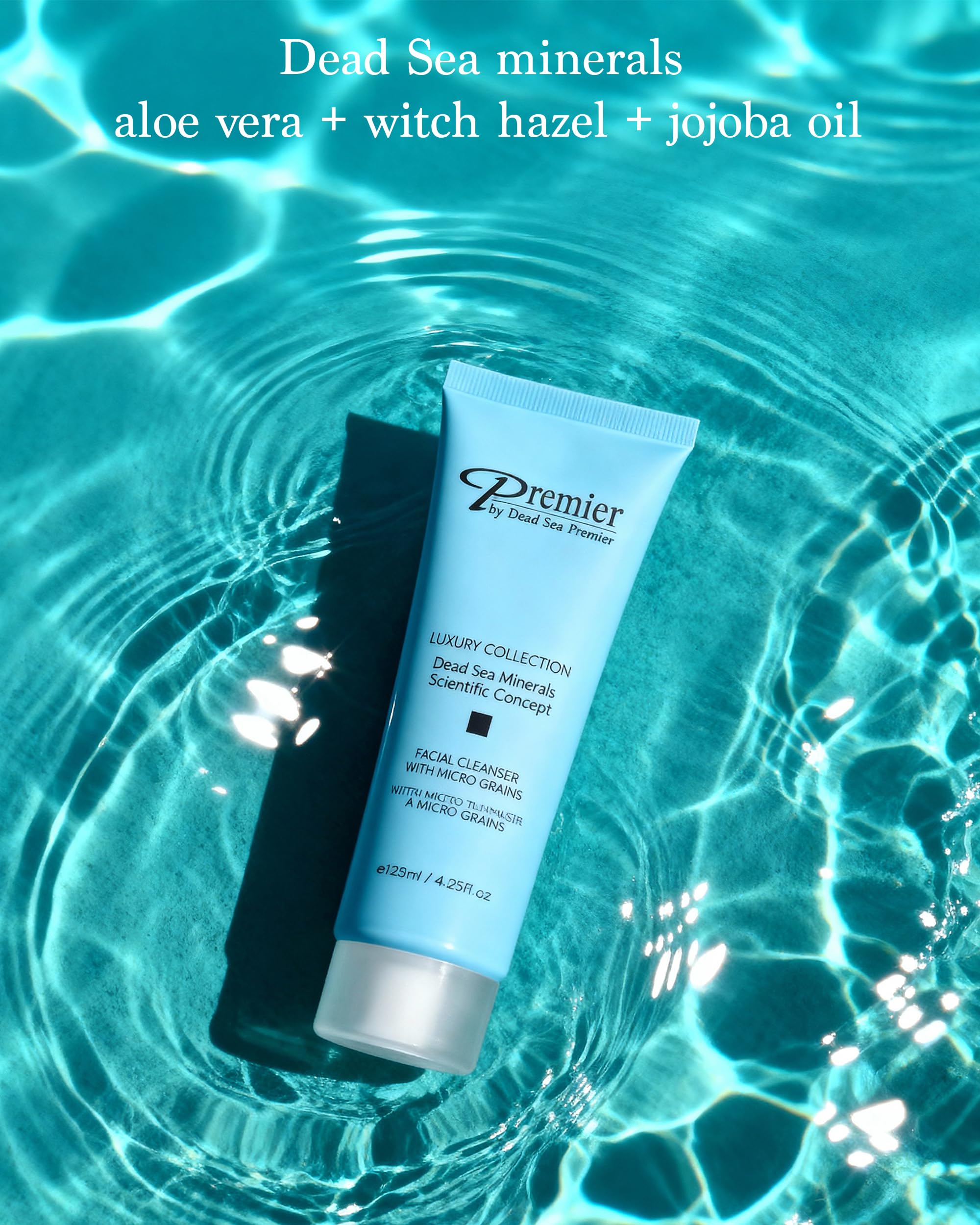 Premier Dead Sea Cleanser packaging and label on display.