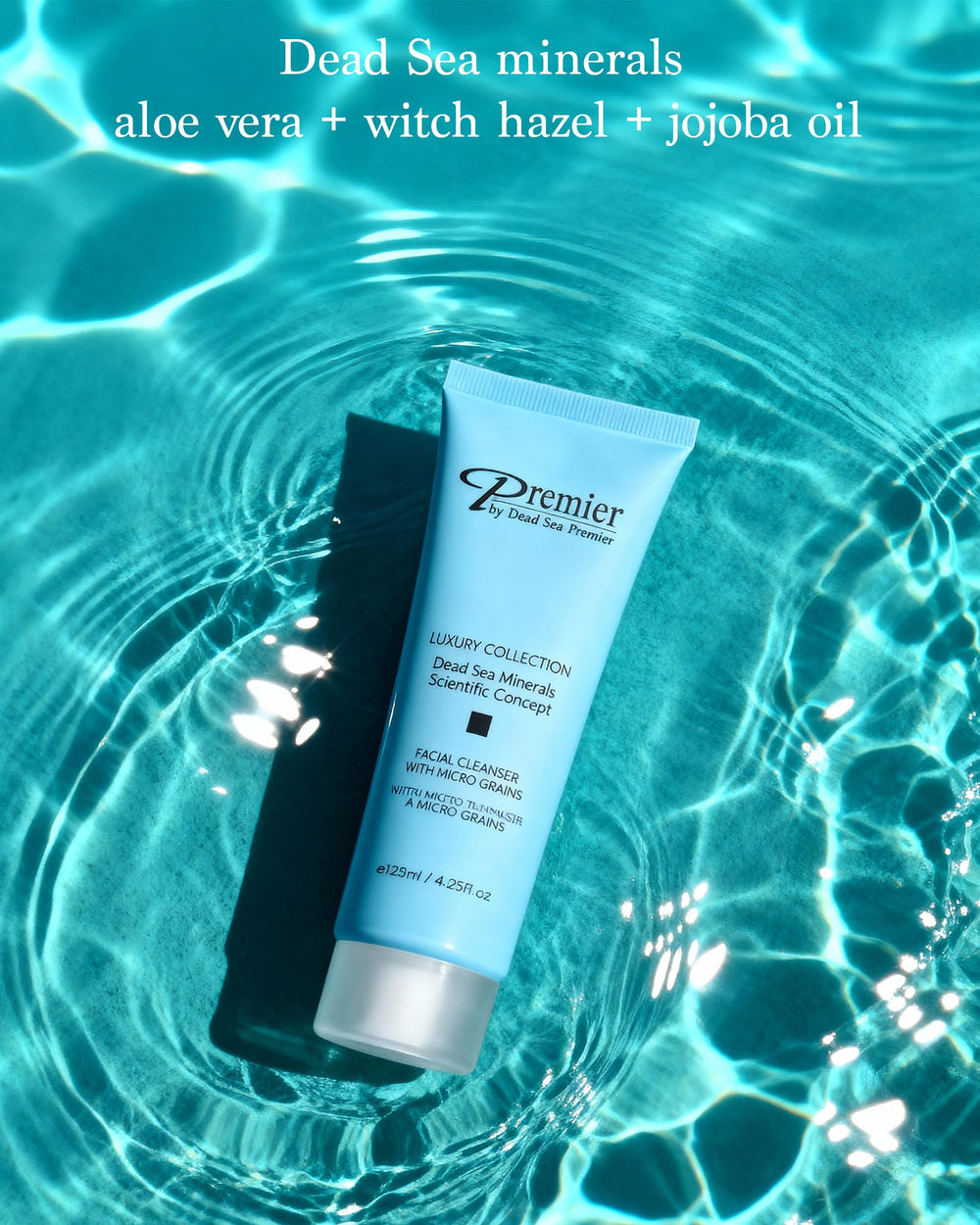 Premier Dead Sea Cleanser packaging and label on display.