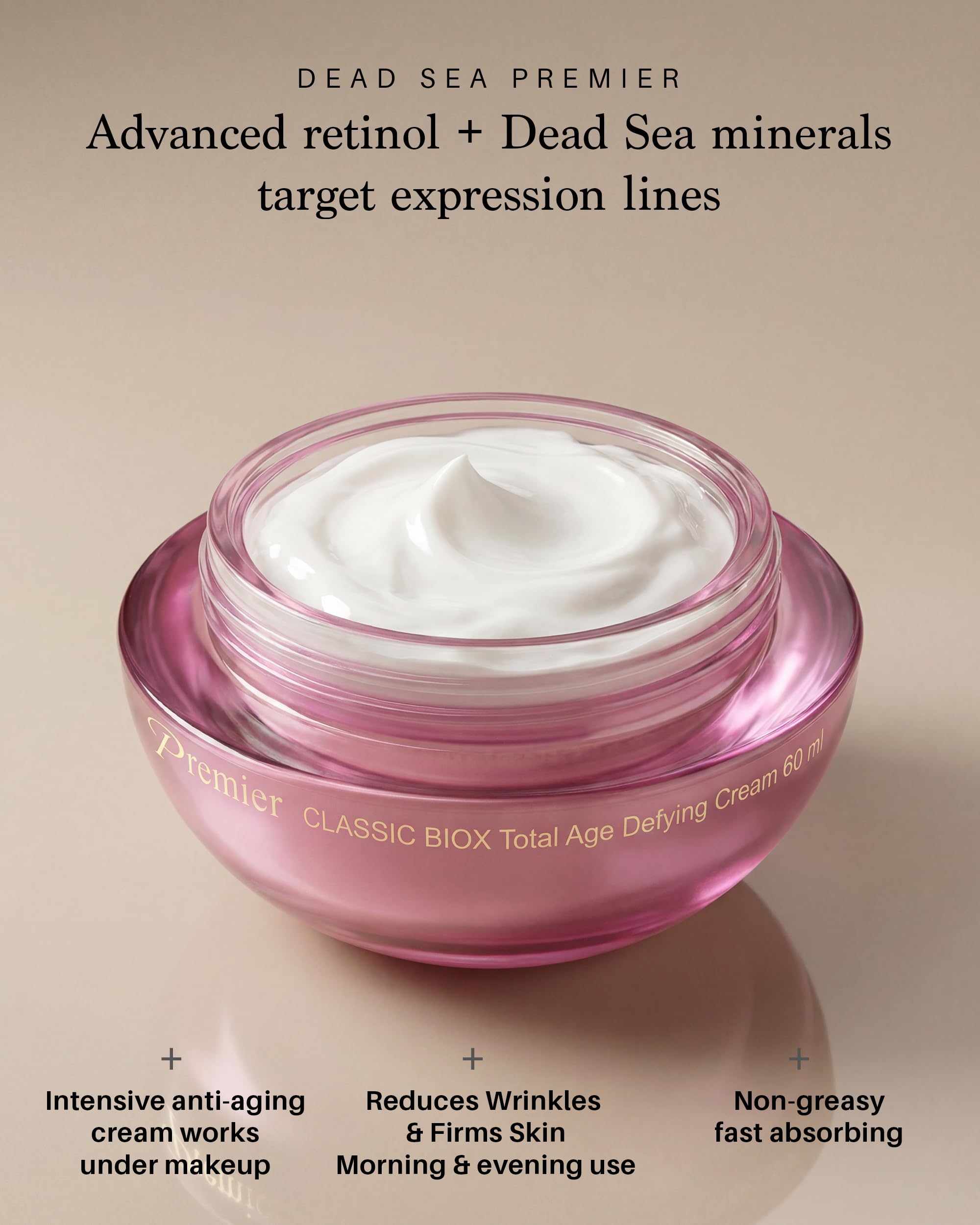 Premier Dead Sea minerals bottle highlighting natural ingredients and premium skincare