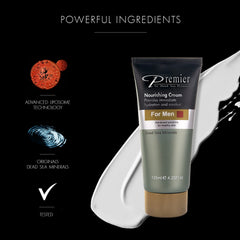 Premier Dead Sea Nourishing Cream for Men texture during application shows smooth, hydrated skin