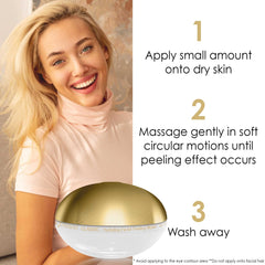 Application shot demonstrates gentle massage for smoother, nourished skin.