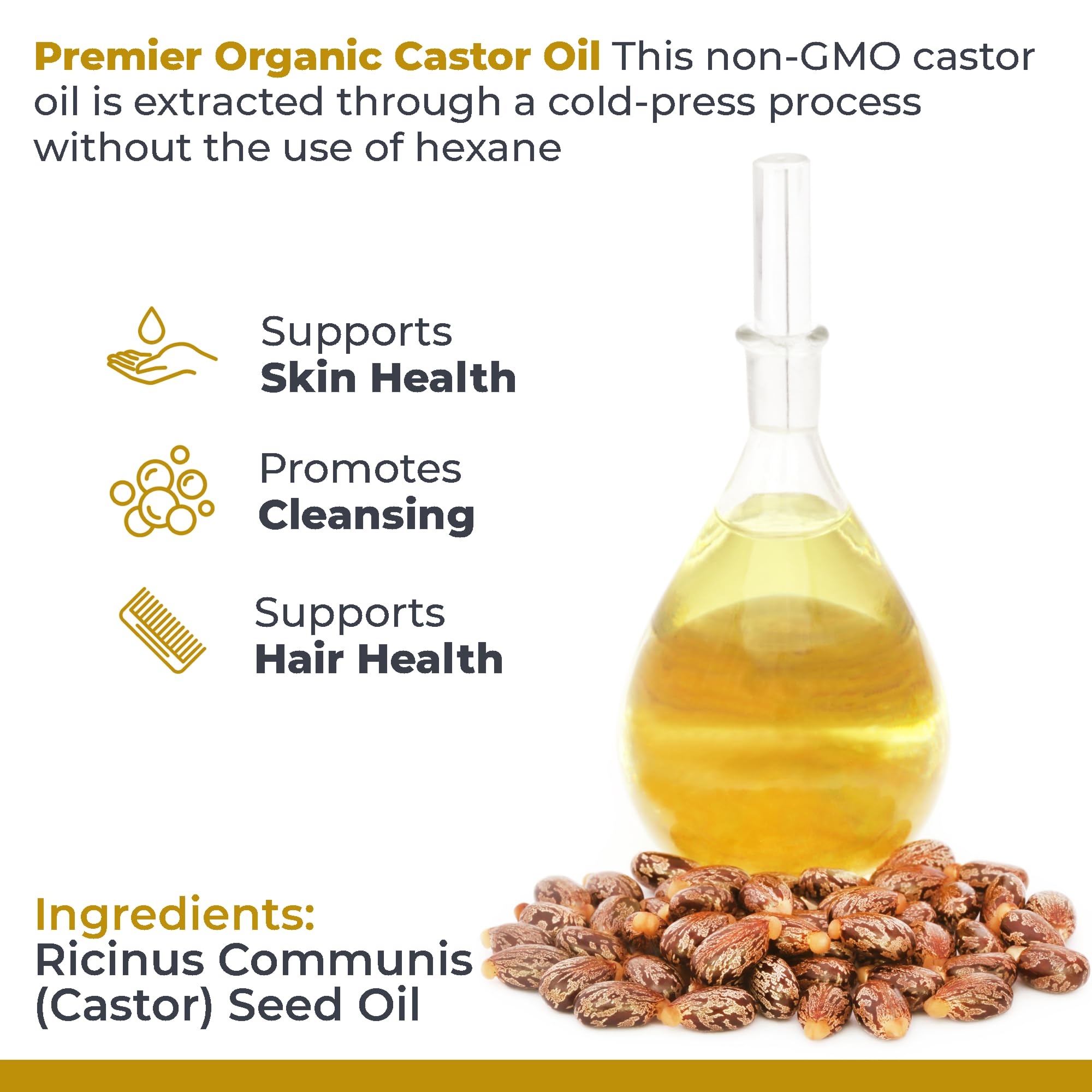 Premier Research Labs organic castor oil bottle used as facial cleanser.