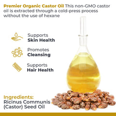 Premier Research Labs organic castor oil bottle used as facial cleanser.