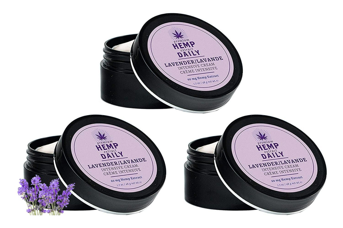 Premium Hemp Extract Daily Earthly Body Intensive Cream bottle with lavender for soothing skin