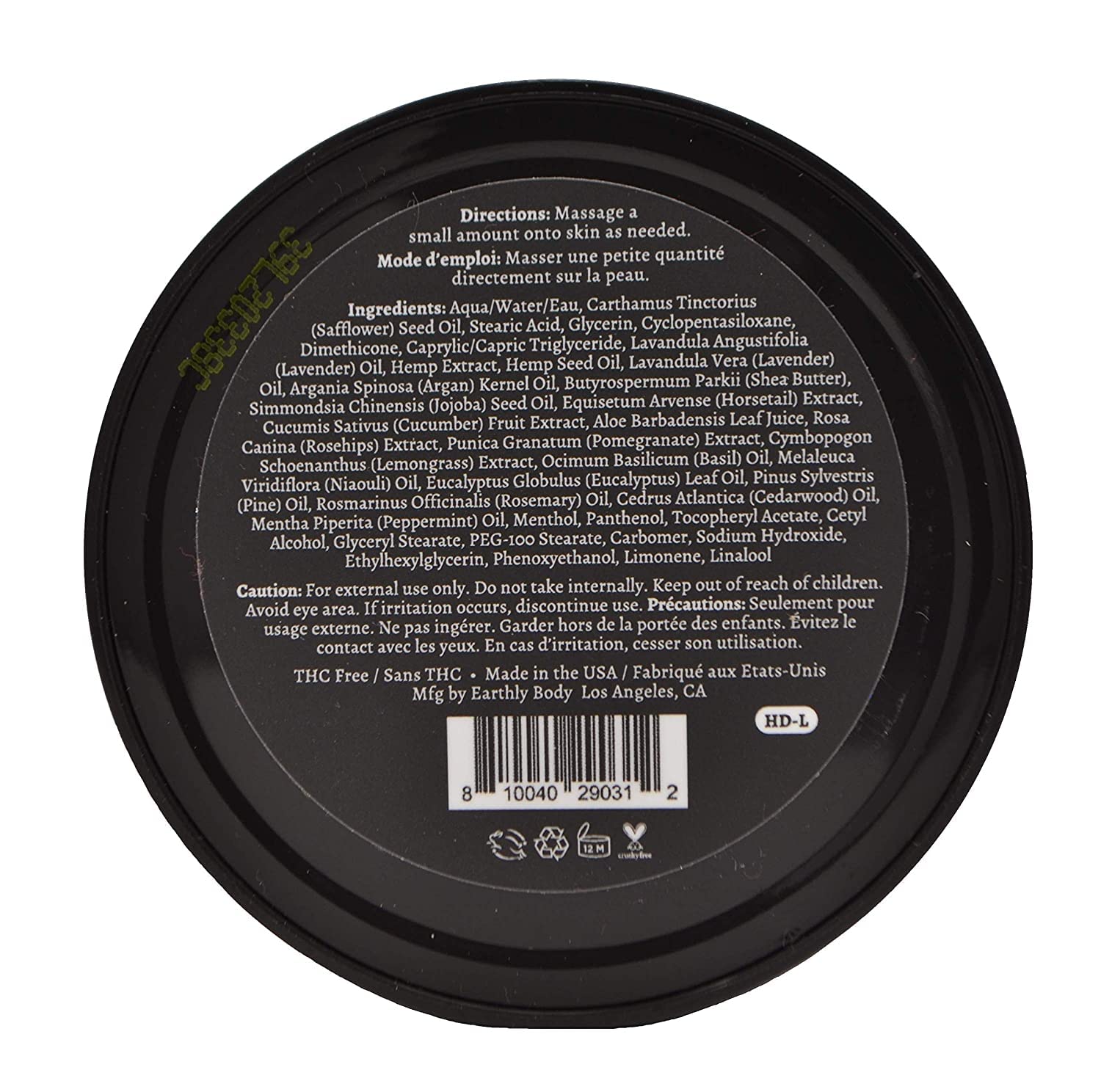 Cream texture on skin for quick absorption by Premium Hemp Extract Daily Earthly Body