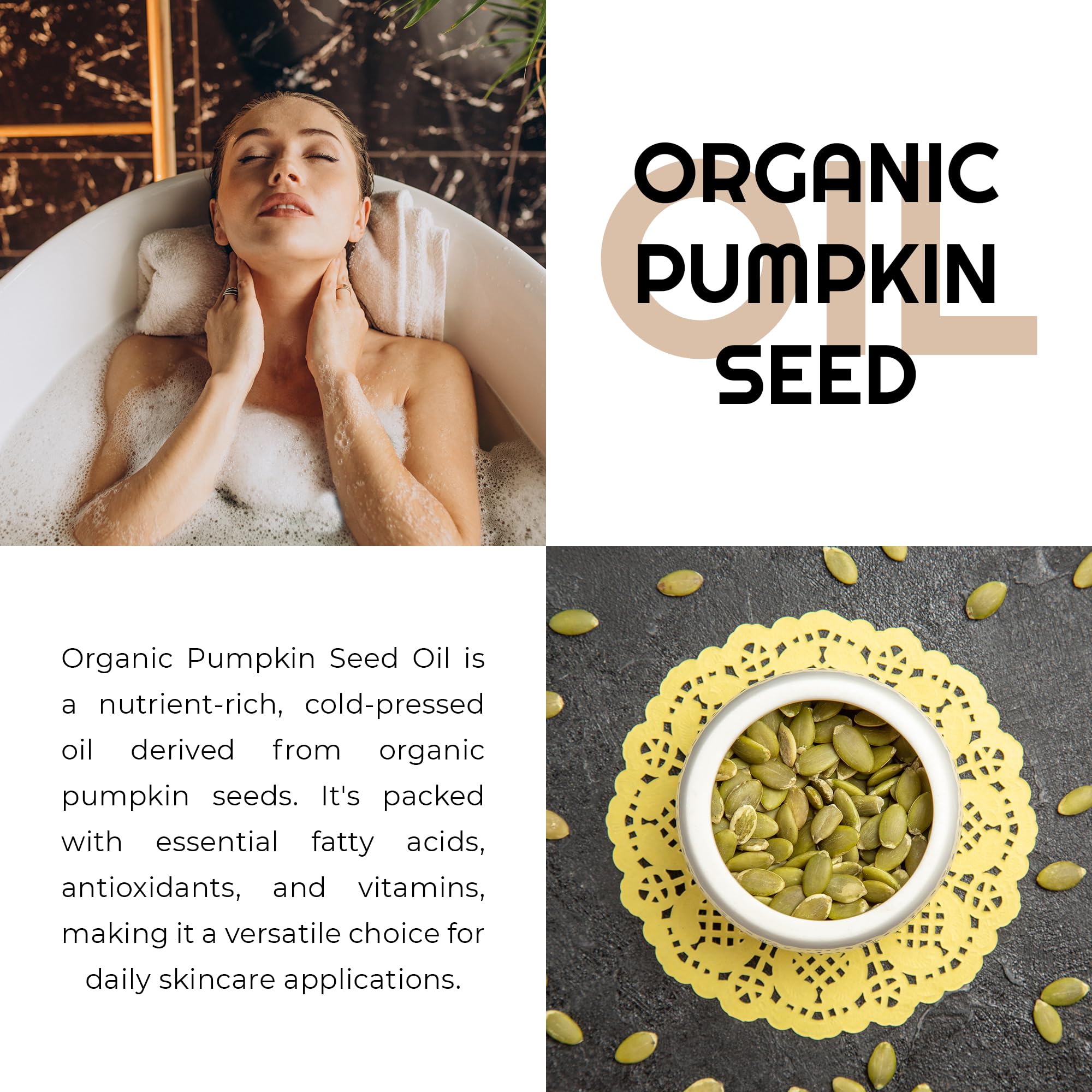 Close-up of Premium Nature Pumpkin Seed Oil bottle with pure formula.