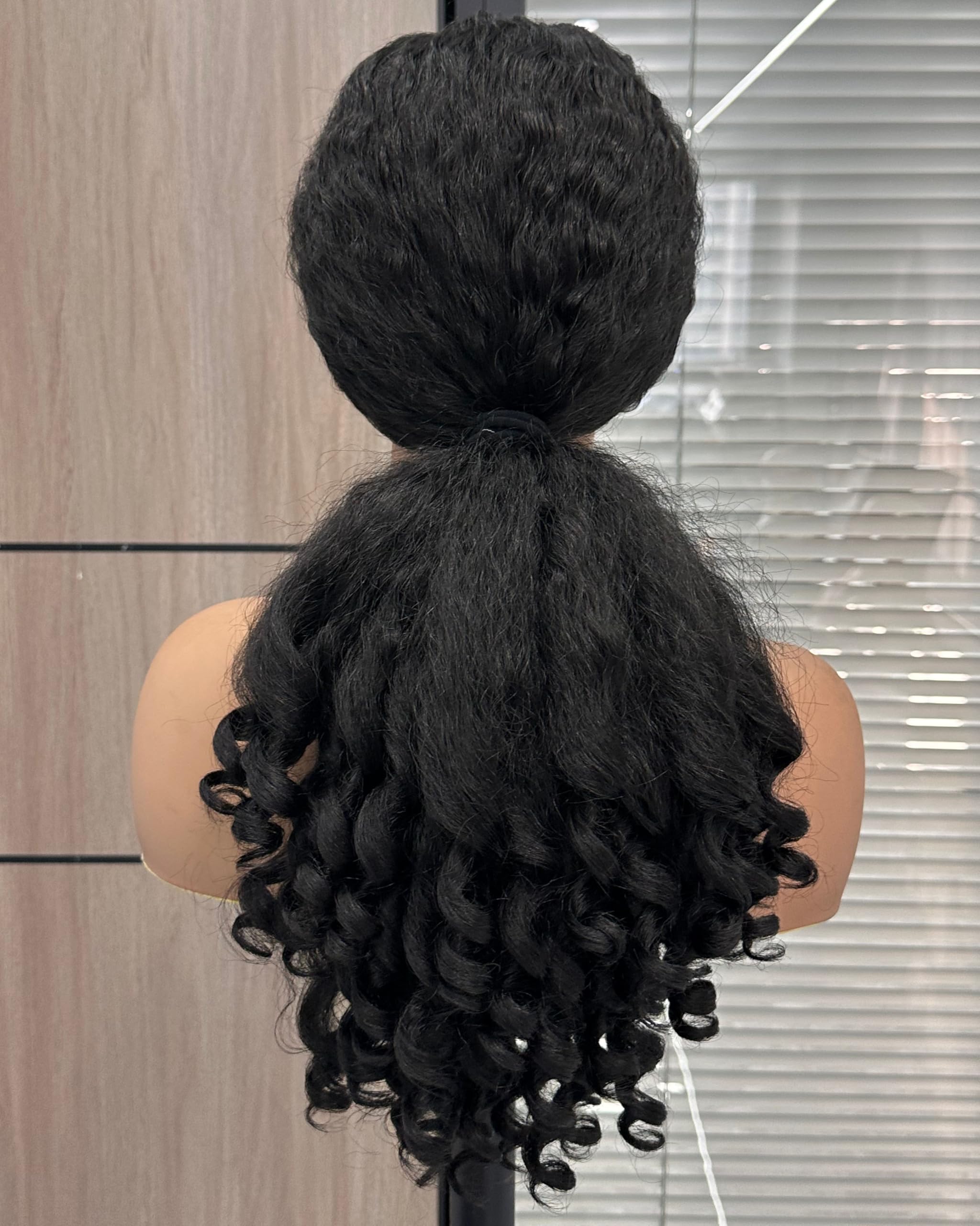 PREMPO Afro V Part Wig heat-safe up to 320F for styling.