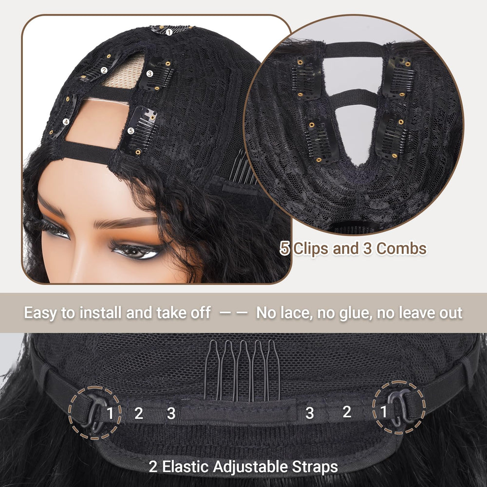 PREMPO Afro V Part Wig kinky curly texture and bounce.