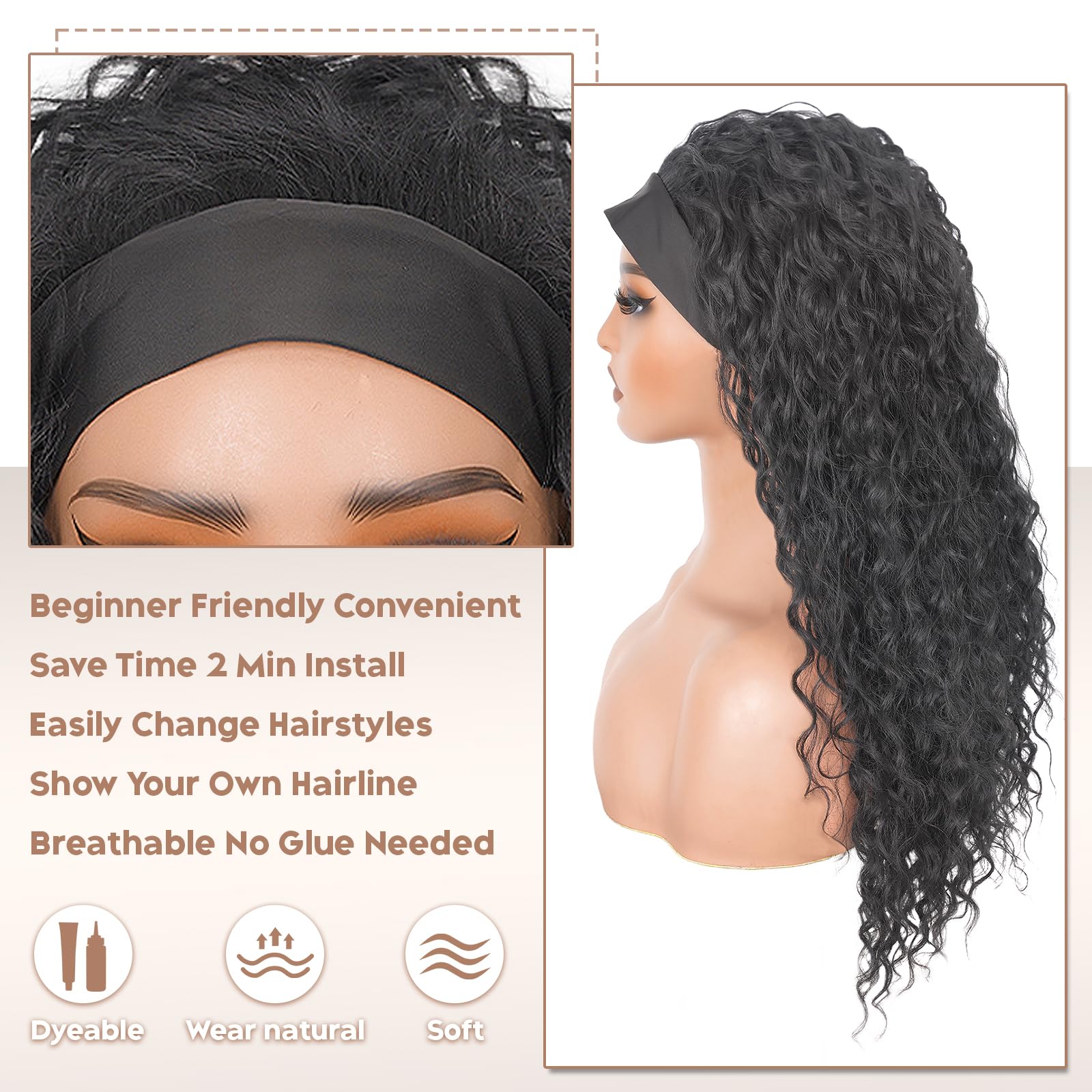 PREMPO Headband Wig includes a free patterned headband for versatile looks