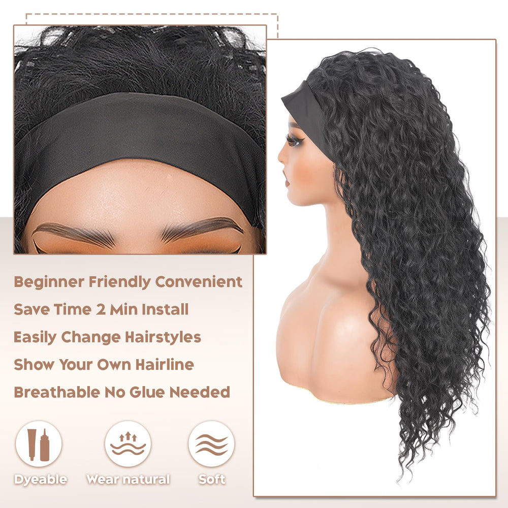 PREMPO Headband Wig includes a free patterned headband for versatile looks