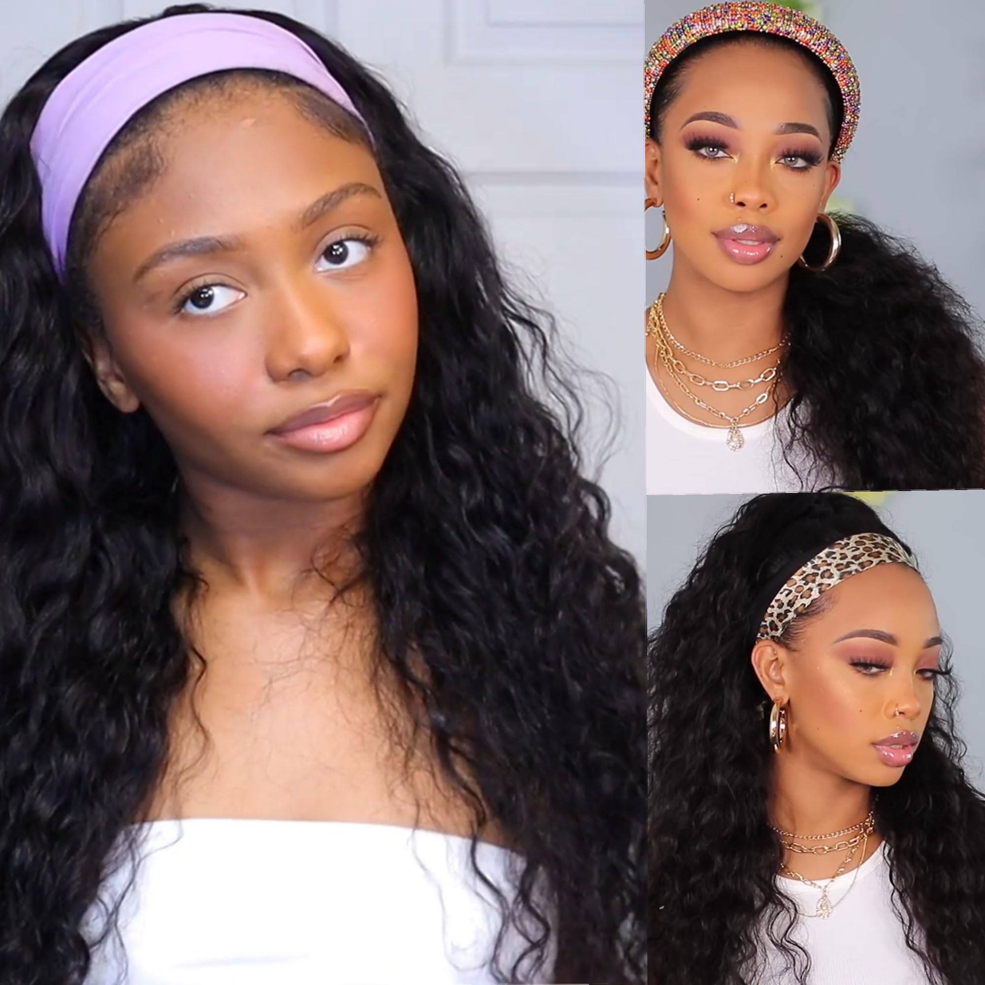 PREMPO Curly Headband Wig shows glueless, 3-minute wear for busy mornings