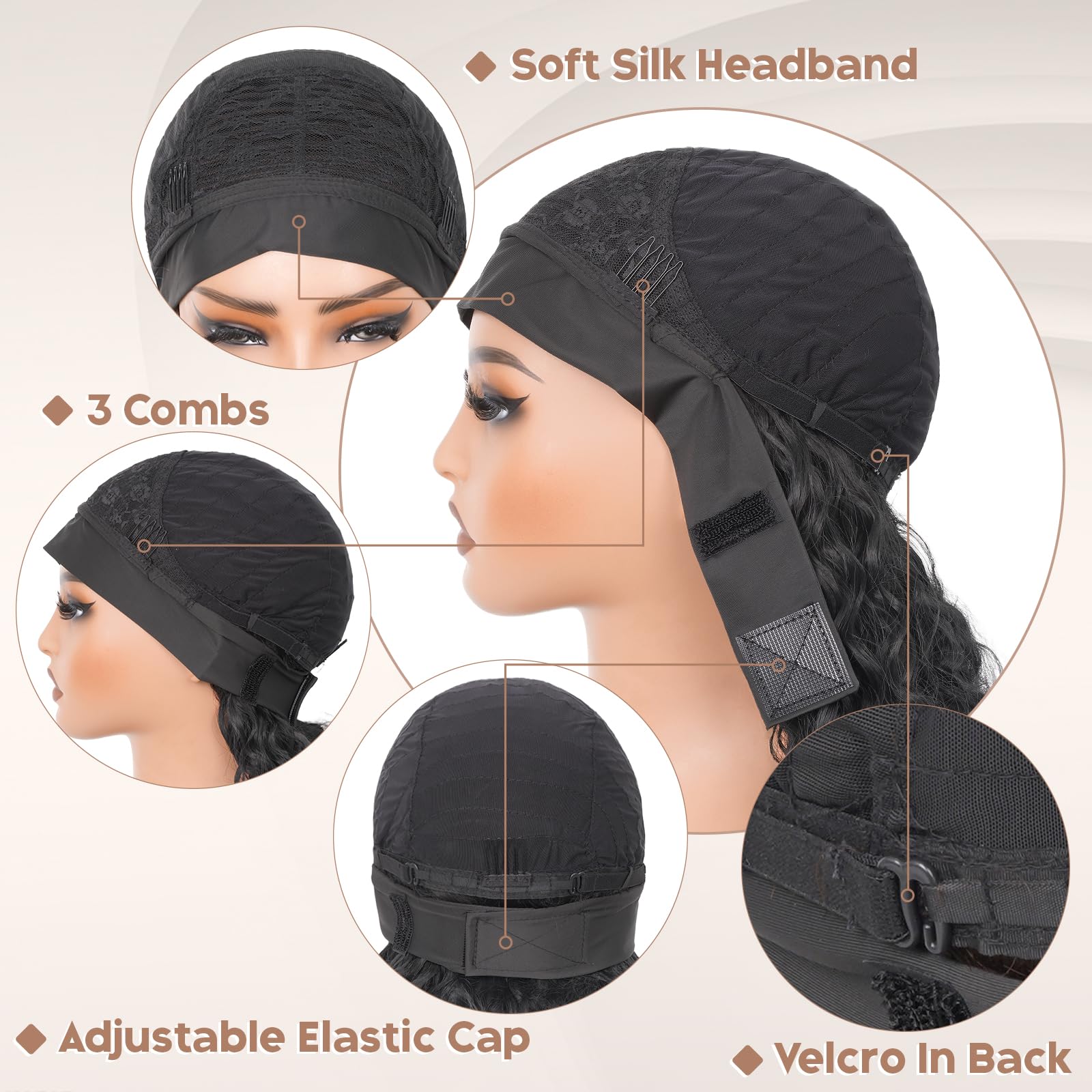 PREMPO Curly Wig with Velcro closure and three combs for secure styling