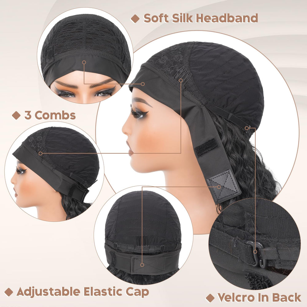 PREMPO Curly Wig with Velcro closure and three combs for secure styling