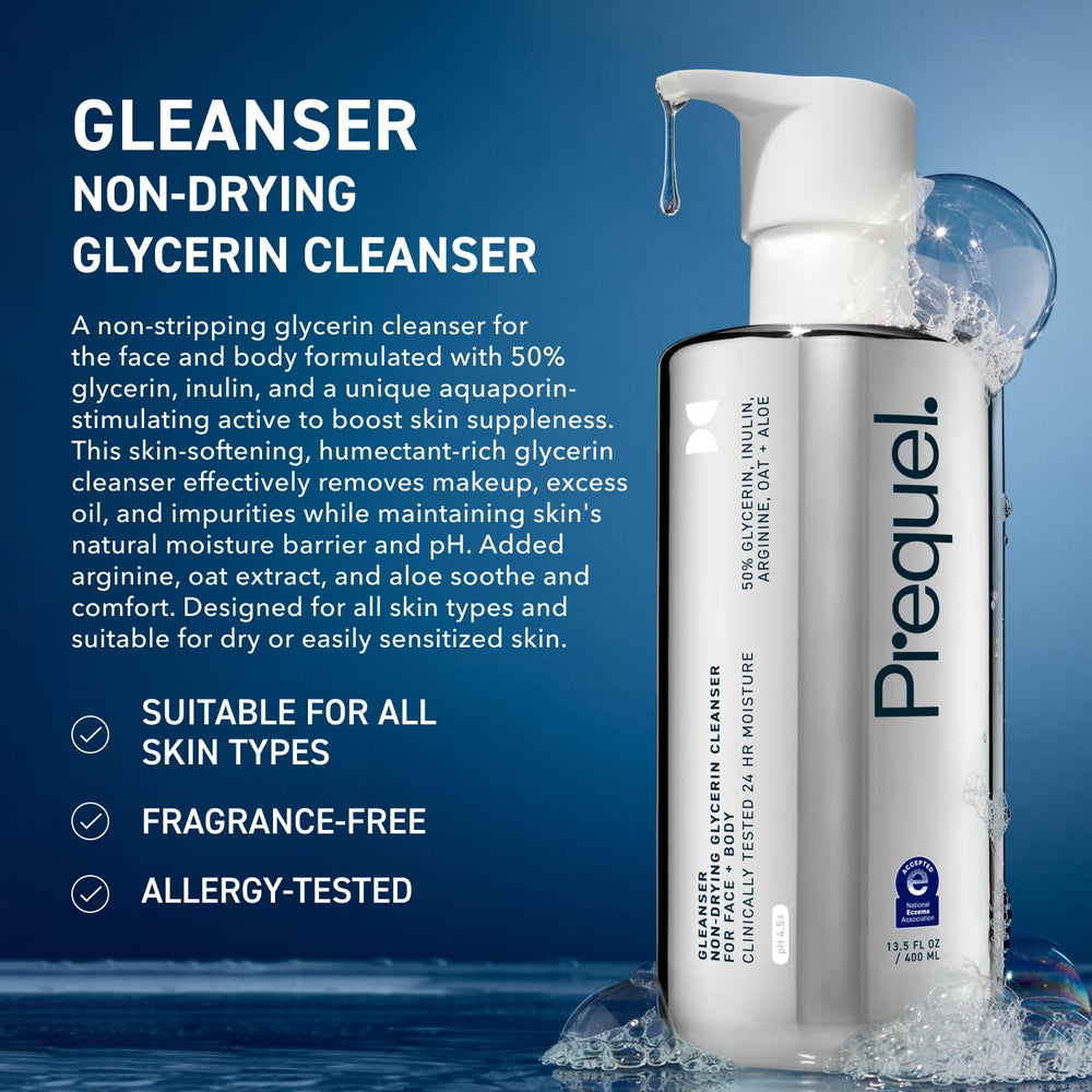 Prequel Gleanser bottle side view showing two-pack packaging.