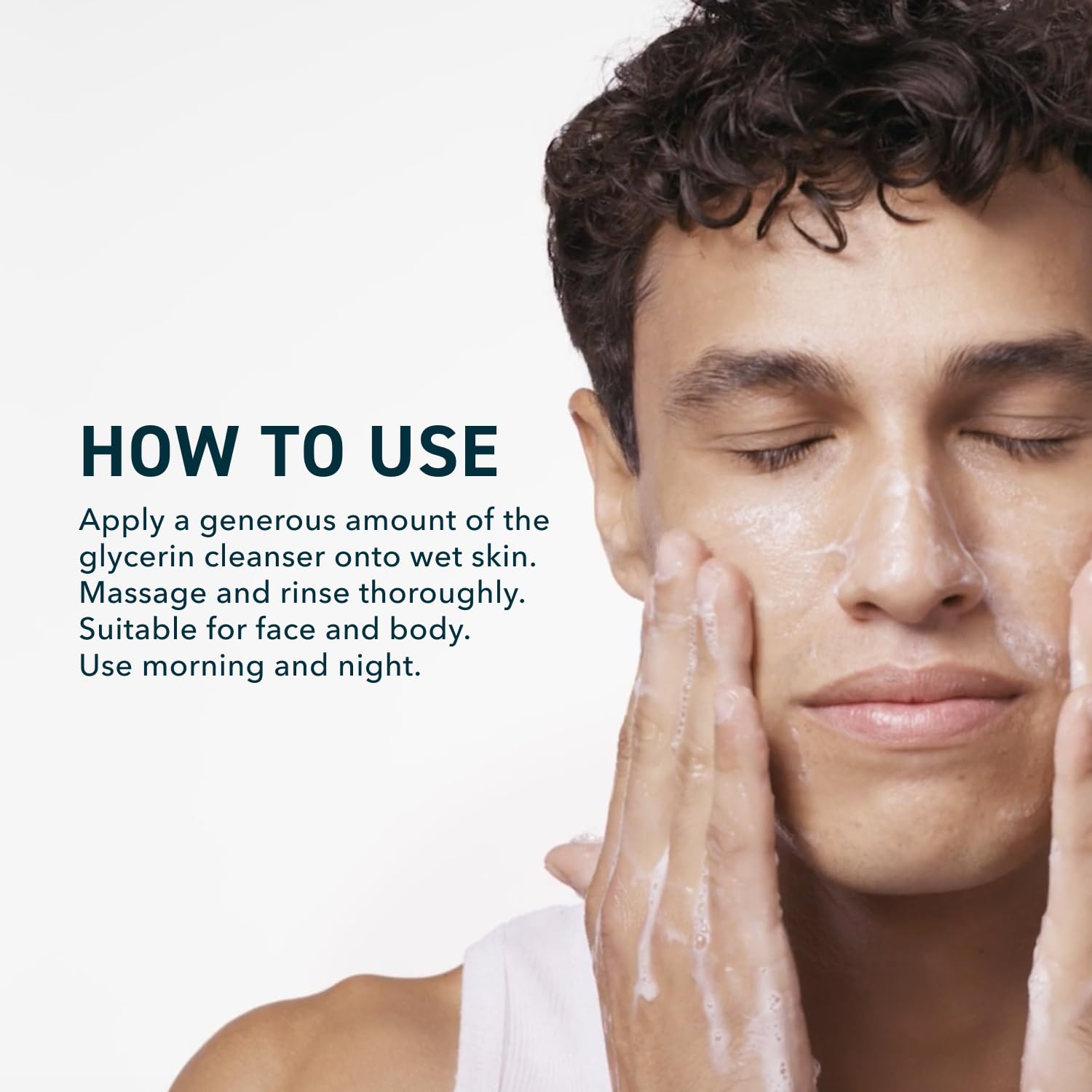 Hands applying Prequel Gleanser during a morning routine for refreshed skin.