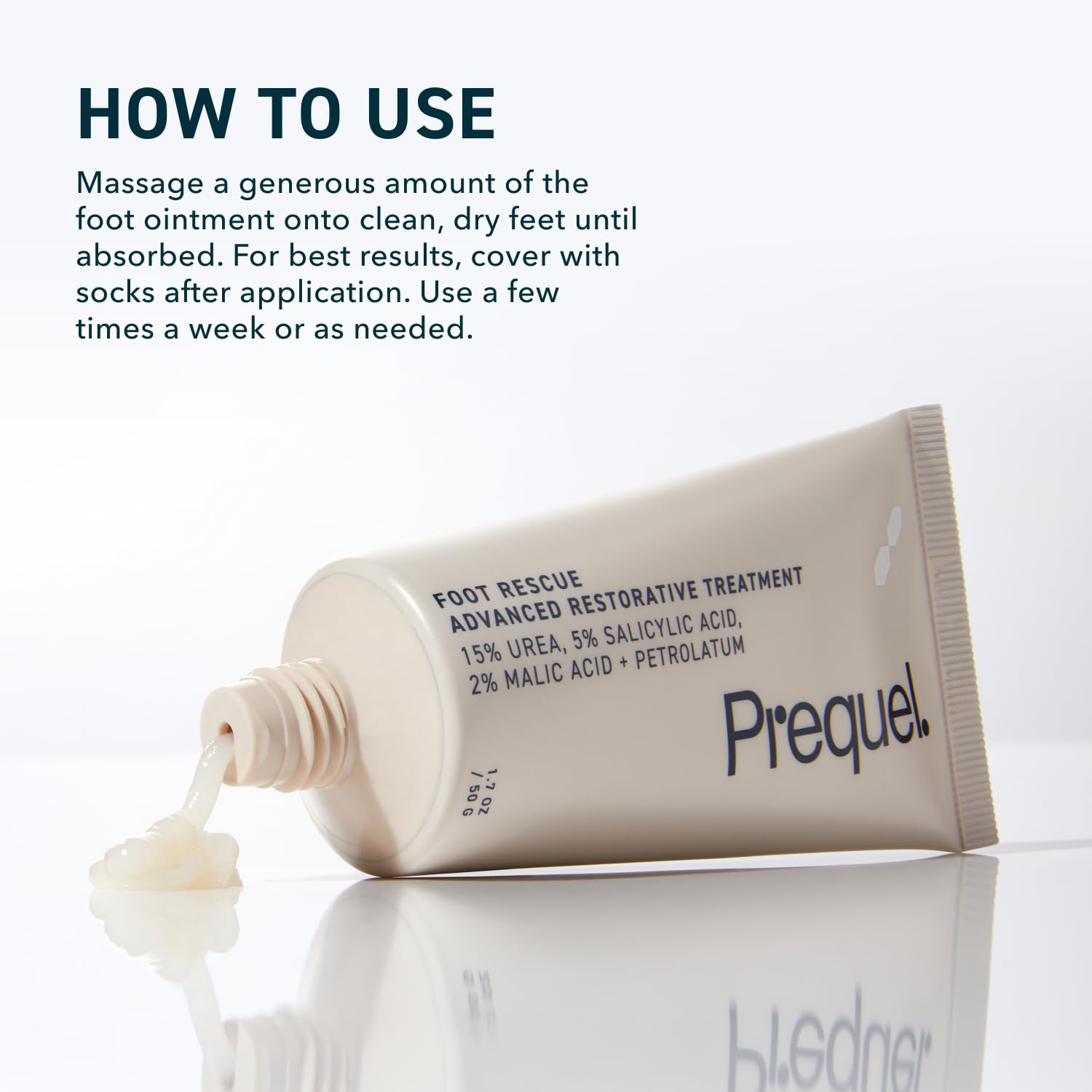 Heel covers aid moisture retention with Prequel Foot Rescue.