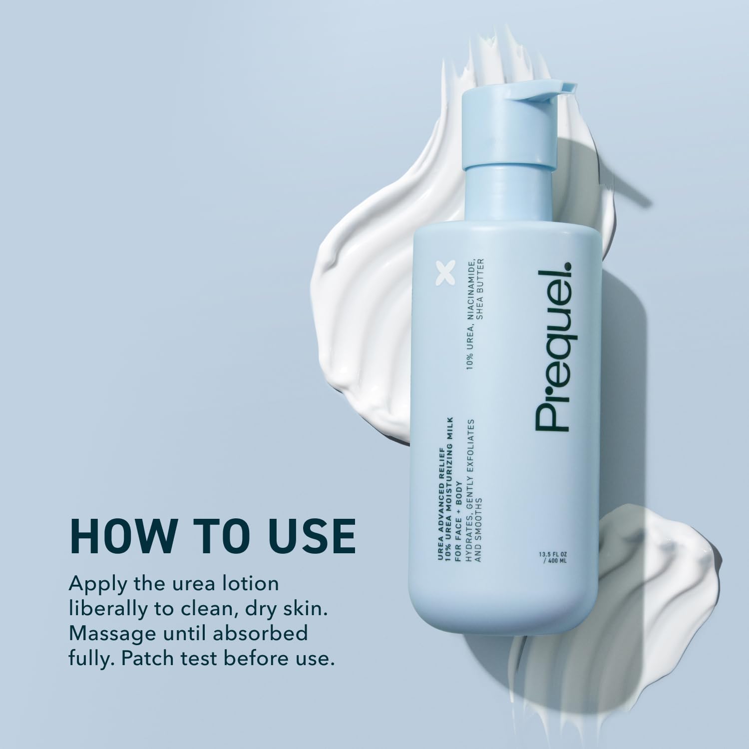 Prequel Skin Urea Advanced Relief Milk pump top closeup reveals easy daily use.