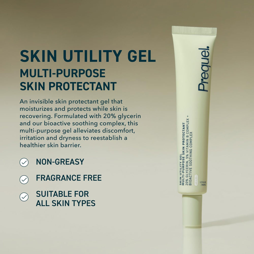 Close-up of Prequel Skin Utility Gel texture highlighting non-greasy absorption.