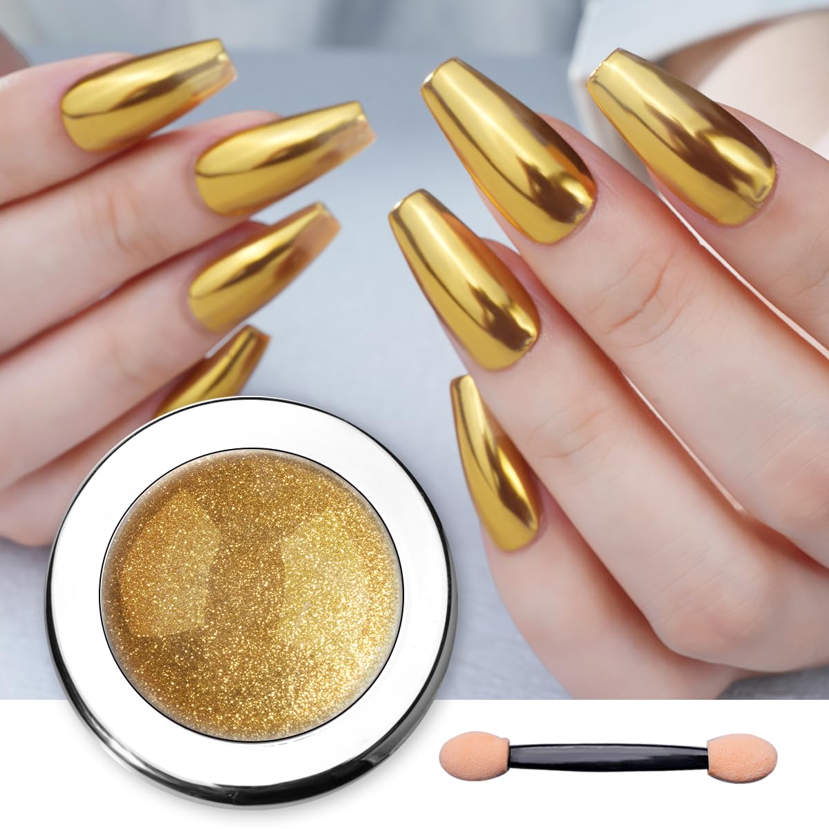 PrettyDiva gold chrome powder jar for premium home nail art