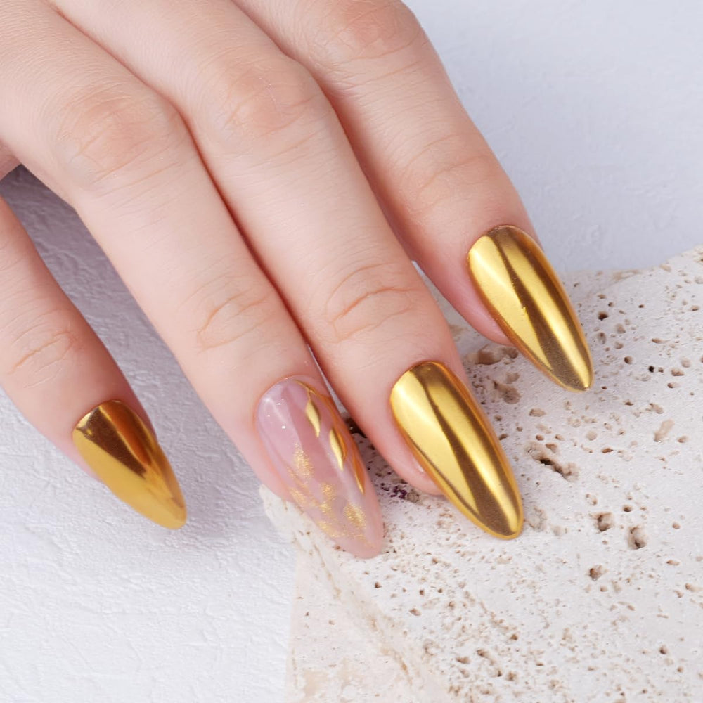 PrettyDiva nail close-up showing mirror chrome finish on nails