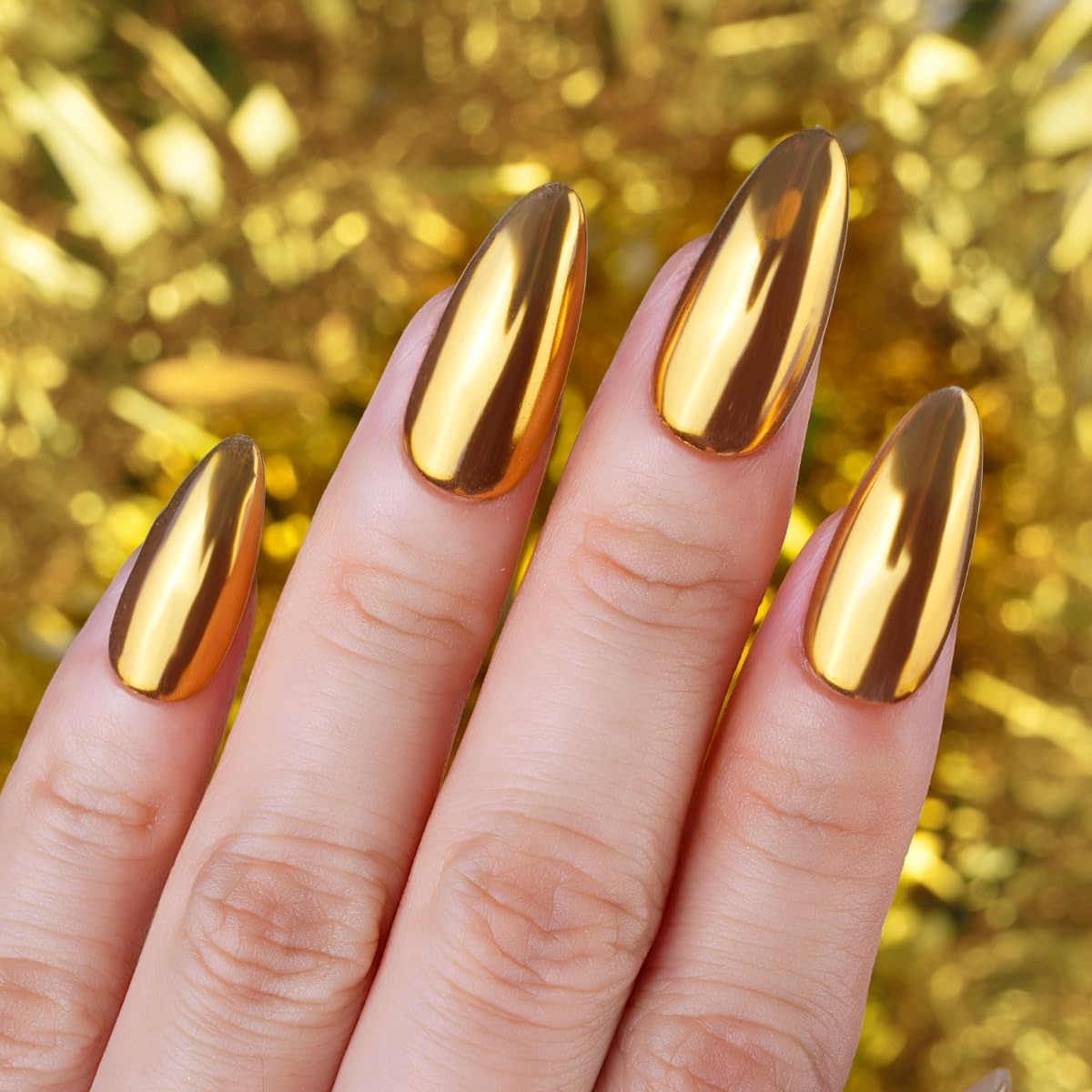 PrettyDiva natural nails featuring chrome powder for everyday wear