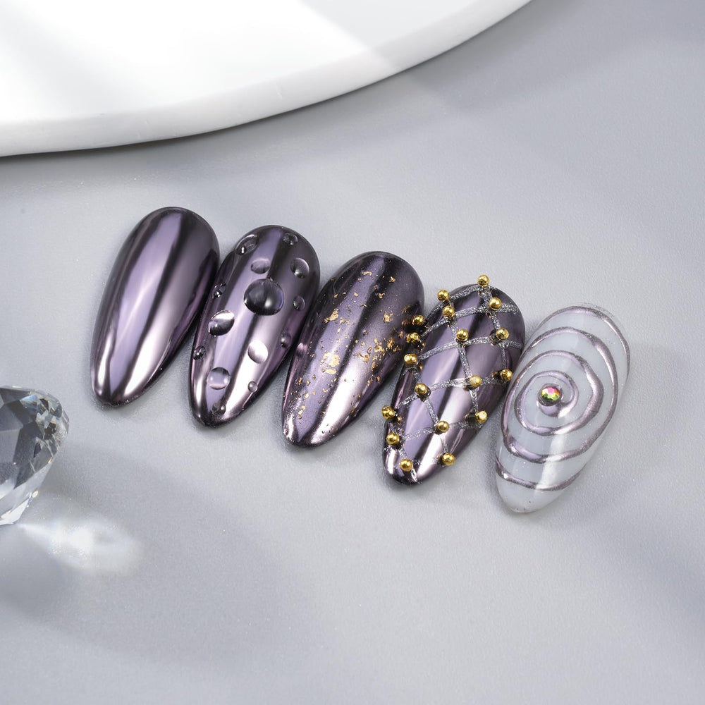 Pretty Diva chrome powder being applied on nails shows long-lasting, vibrant shimmer.