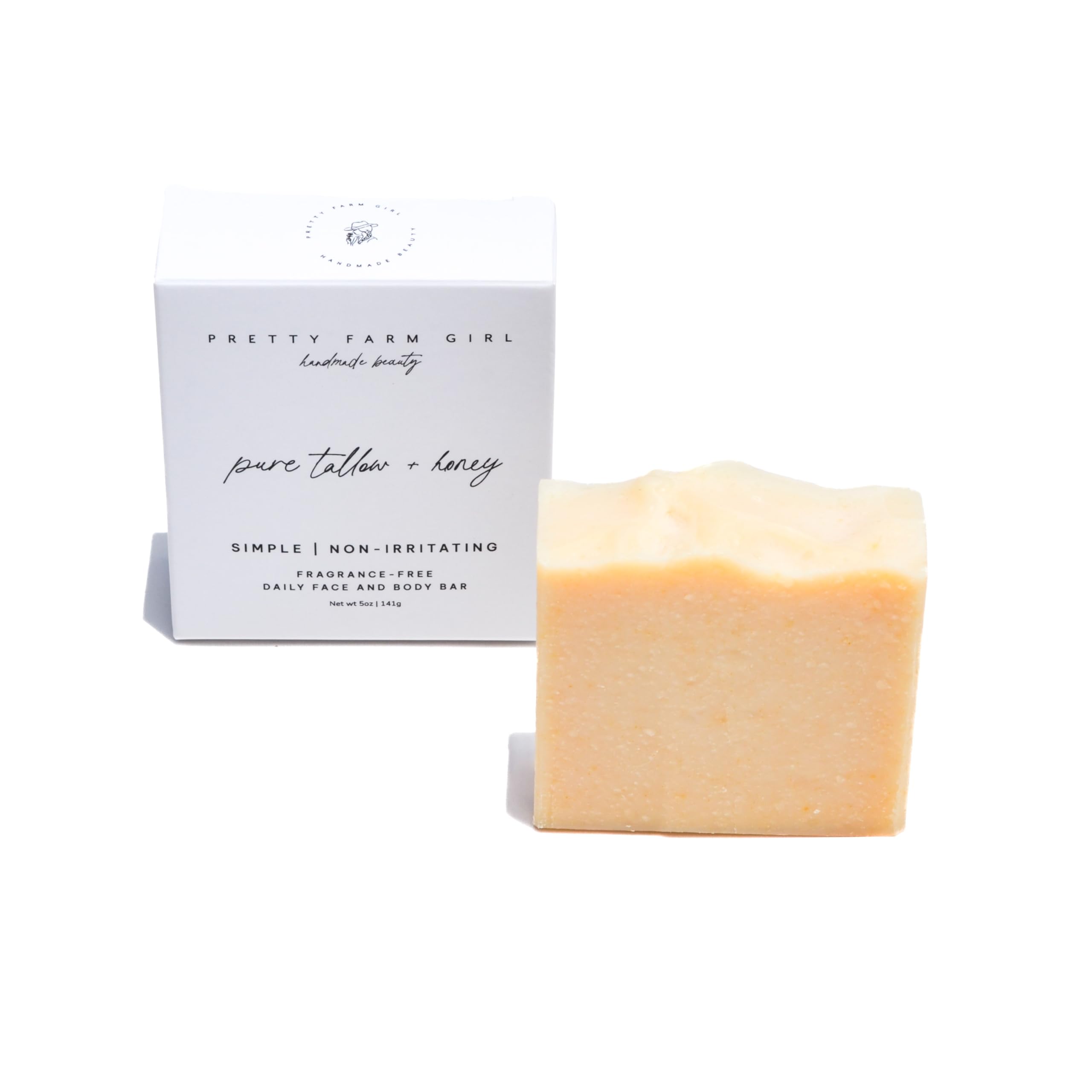 Pretty Farm Girl Pure Tallow Honey Soap Bar, fragrance-free for sensitive skin.