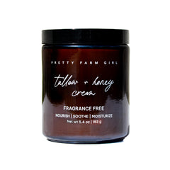 Pretty Farm Girl Tallow + Honey Body Butter jar closeup shows rich hydration for dry skin