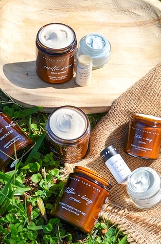 Pretty Farm Girl Tallow + Honey Body Butter jar label highlights fragrance-free formula for sensitive skin