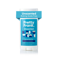 Pretty Frank unscented deodorant packaging shows recyclable materials for eco-conscious users.