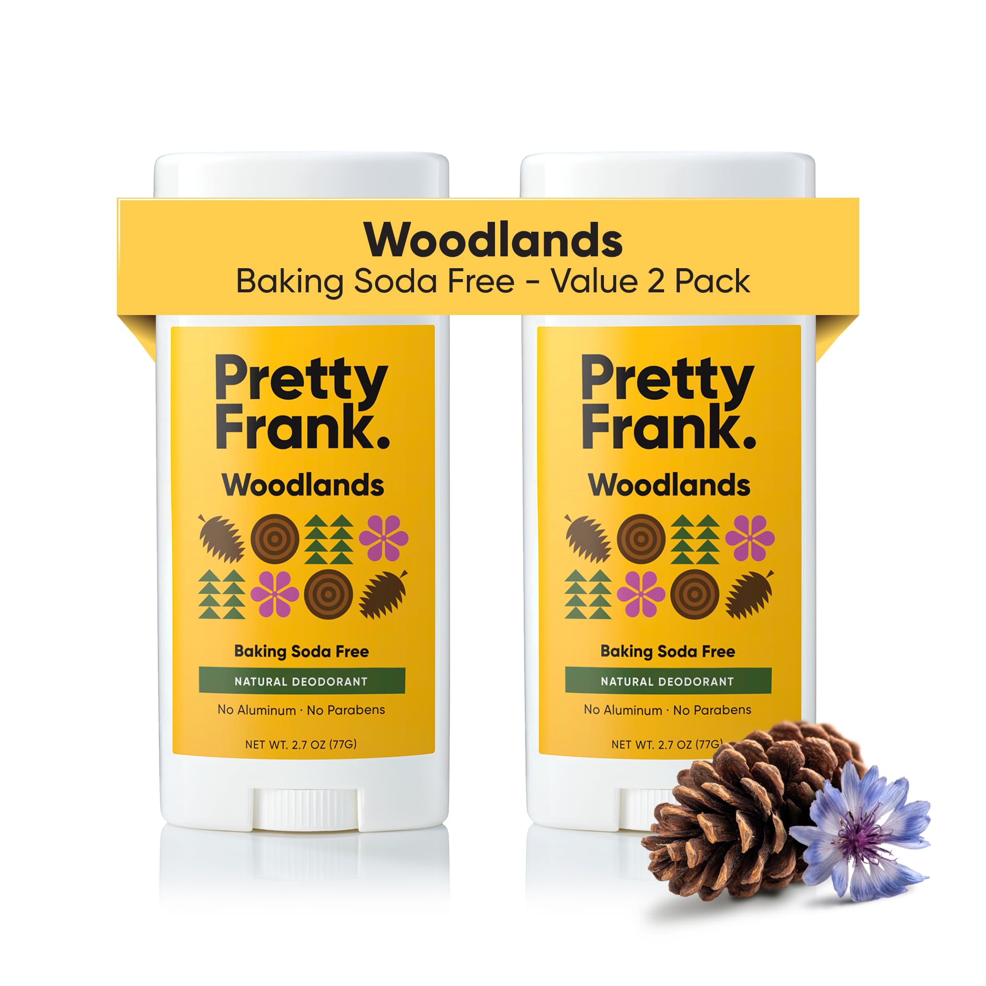 Pretty Frank Woodlands deodorant stick 2-pack for on-the-go odor protection.