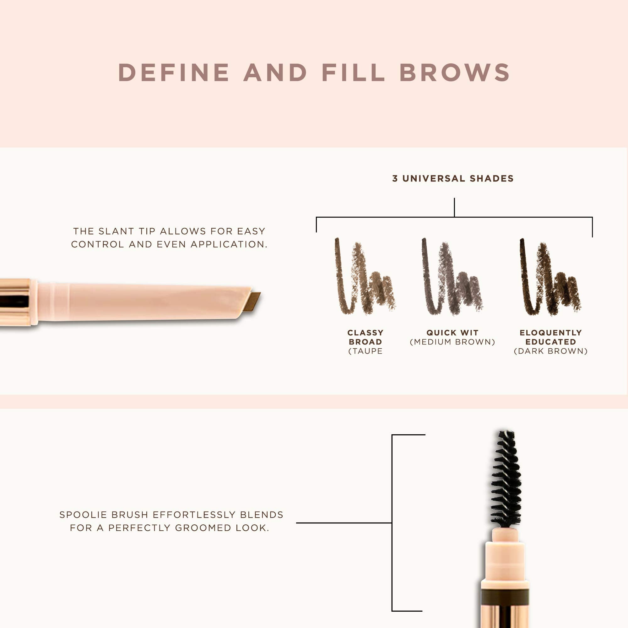 Pretty Vulgar Brow Pencil packaging highlights easy-twist mechanism for quick shaping.