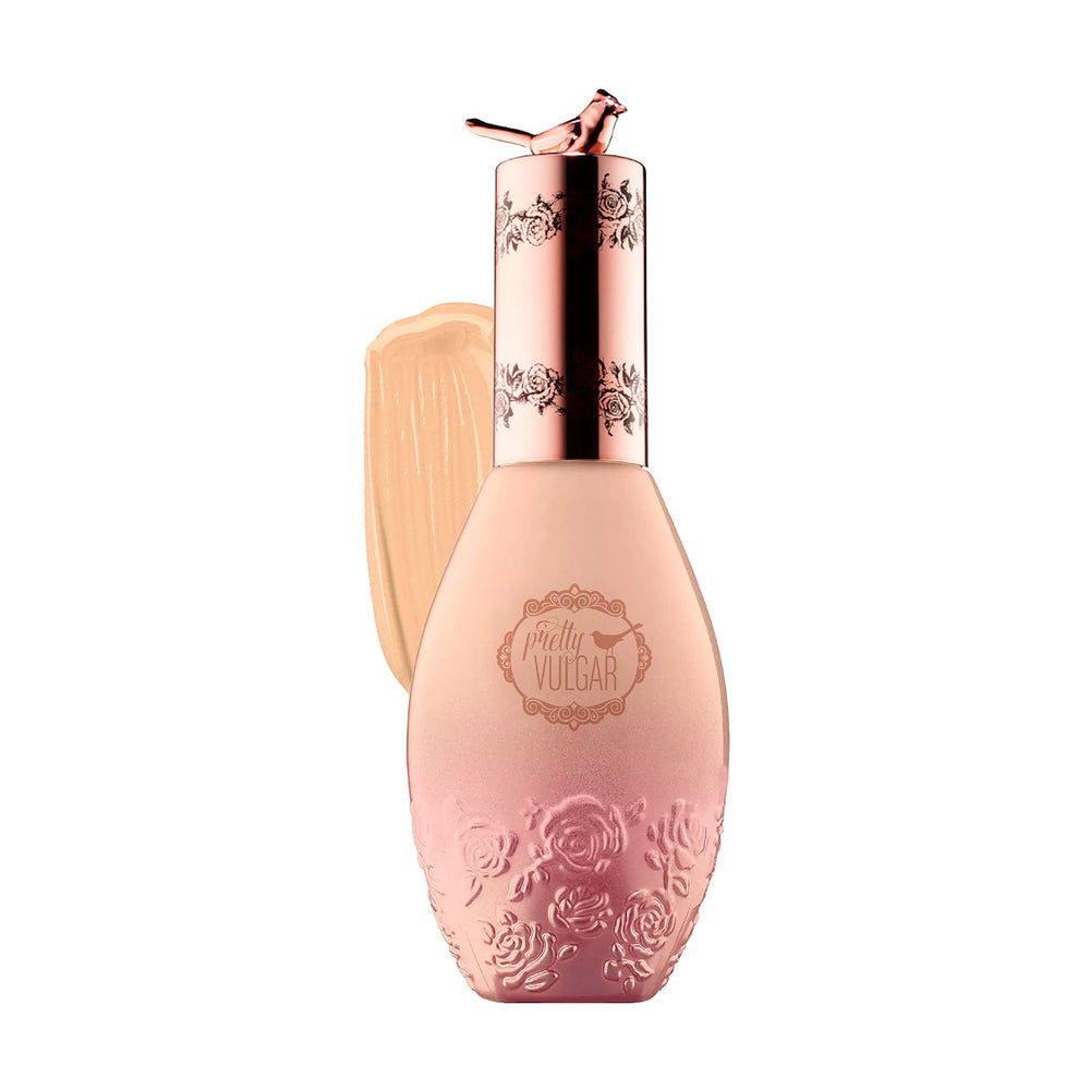 Pretty Vulgar Cool AF Lava Water Foundation bottle closeup showing sleek packaging for smooth matte coverage