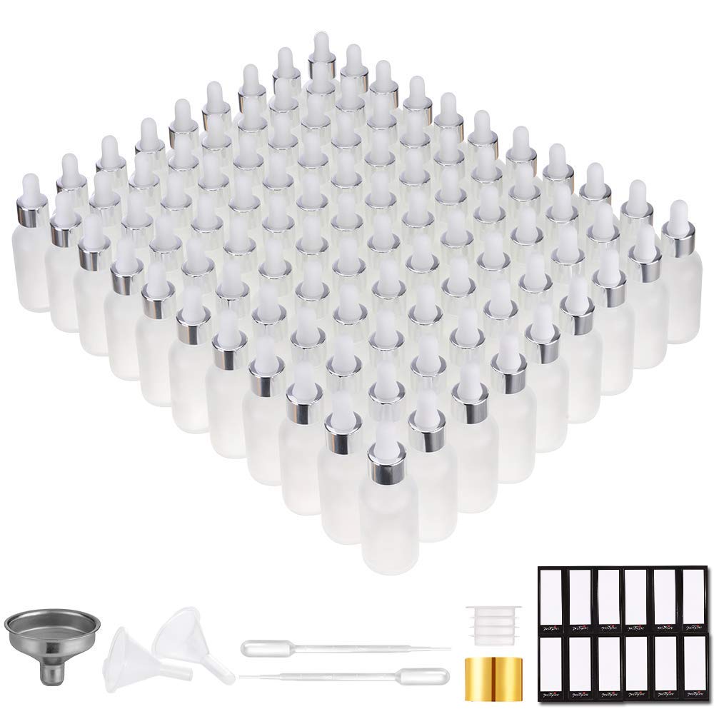 PrettyCare glass dropper bottles set of 99 for bulk essential oil storage.
