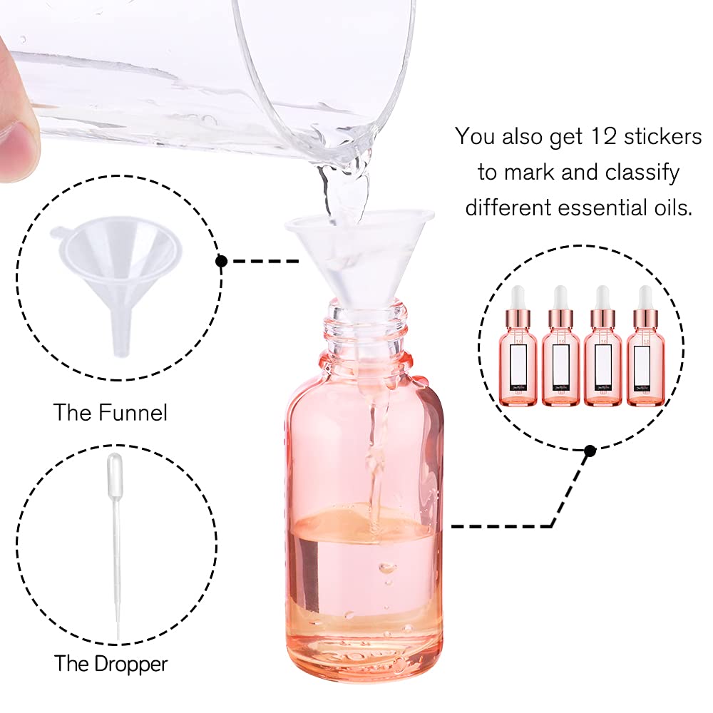PrettyCare rose glass bottle with long droppers for easy dispensing.