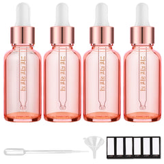 PrettyCare rose glass bottle with droppers for precise essential oil dosing.