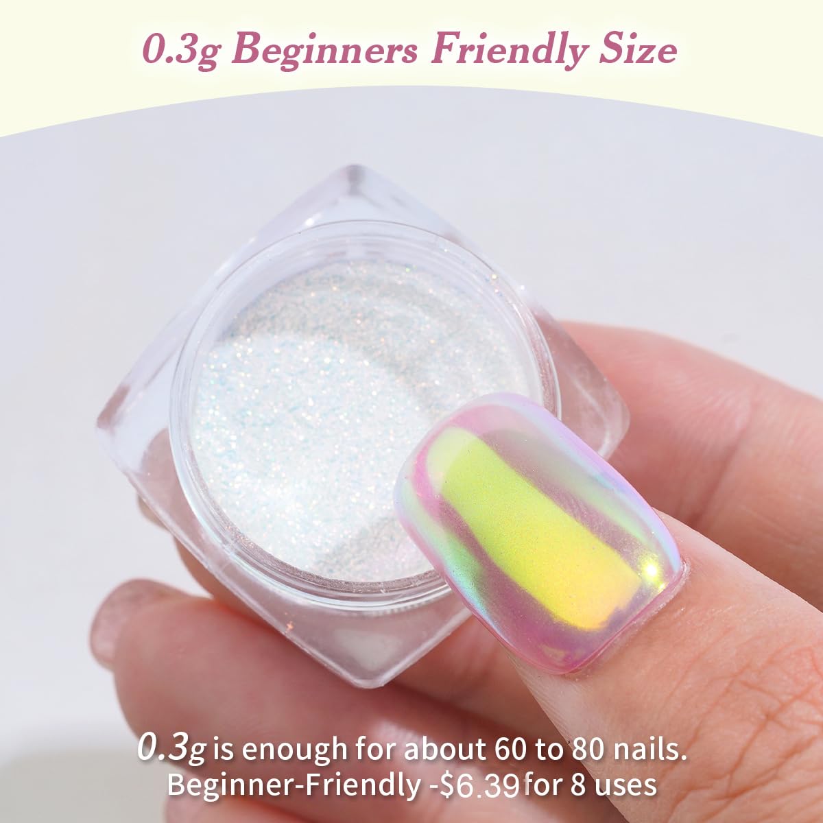 Pretty Diva Aurora Chrome powder swirl highlights shifting colors under light.