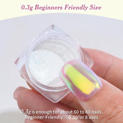 Pretty Diva Aurora Chrome powder swirl highlights shifting colors under light.