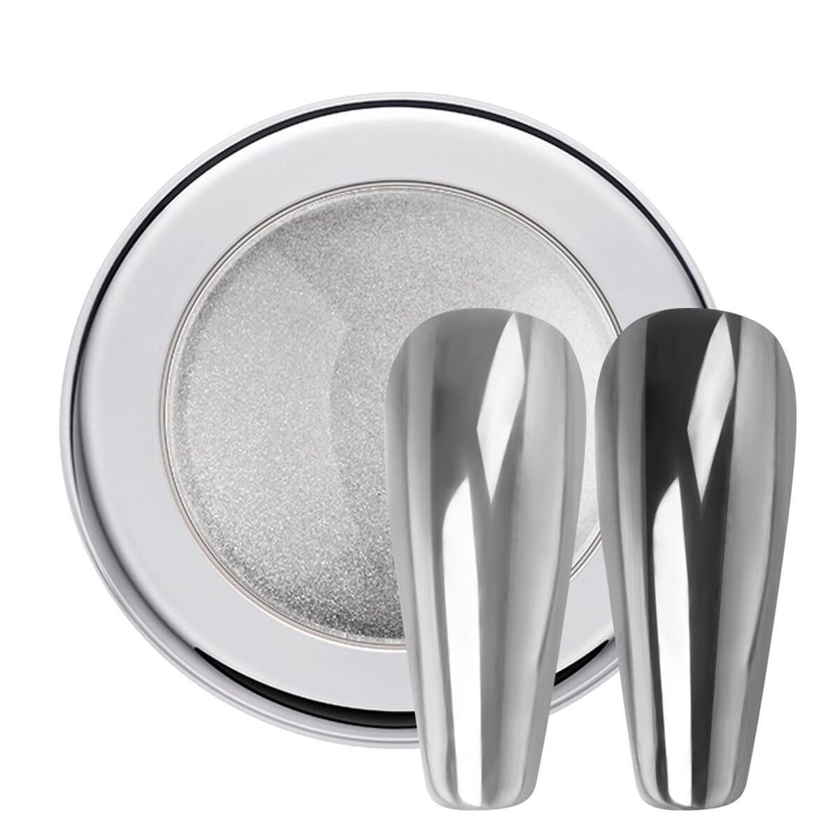 PrettyDiva chrome nail powder silver jar for a premium mirror finish on nails.