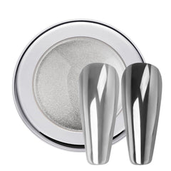 PrettyDiva chrome nail powder silver jar for a premium mirror finish on nails.