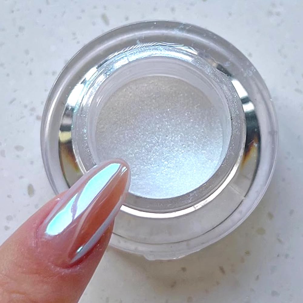 PrettyDiva Moonlight Chrome Nail Powder jar with iridescent finish for dramatic nails.