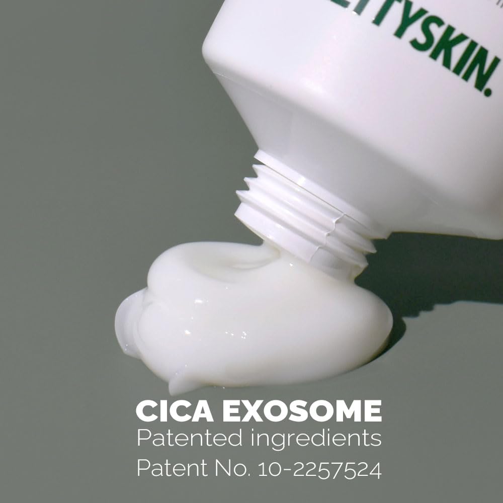 PRETTYSKIN Cica Exosome Cream being applied to the hand for daily use.