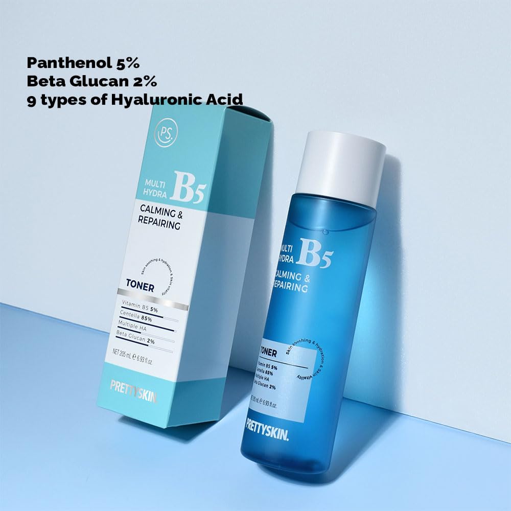 PRETTYSKIN Hydra B5 Toner 205ml packaging signifies long-lasting hydration.