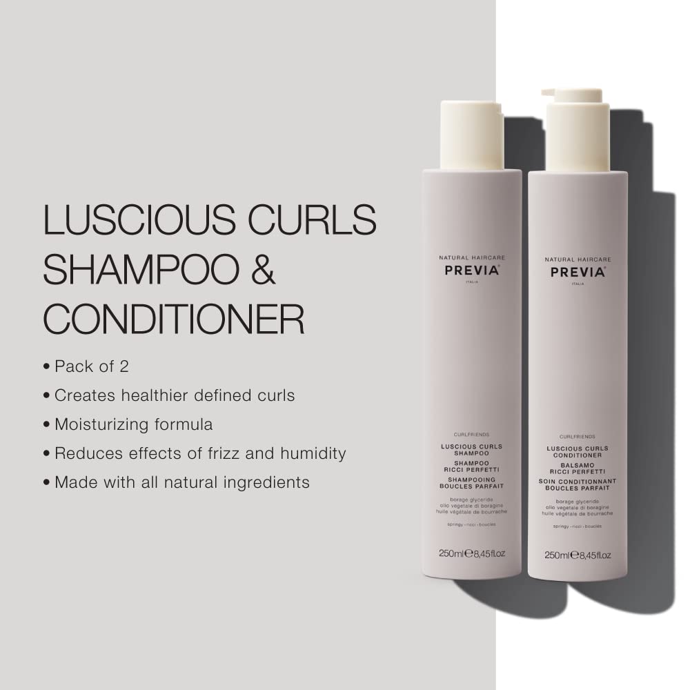 PREVIA Curlfriends Conditioner bottle front highlights detangling hydration for curls.