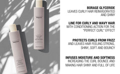 PREVIA Curlfriends Shampoo application scene demonstrates gentle cleansing for curls.